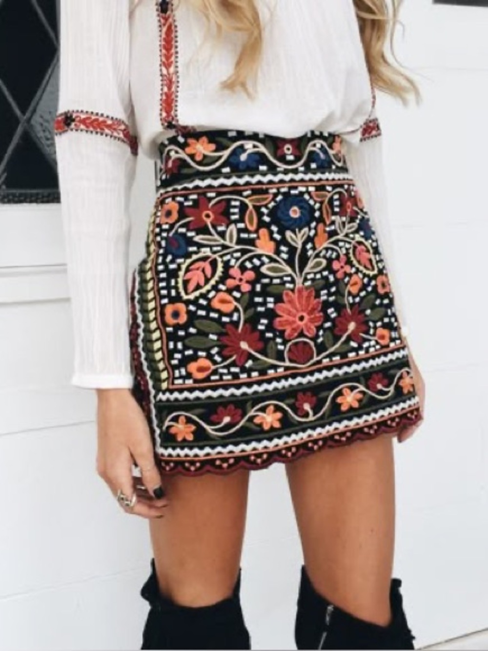 Lulu’s Embroidered Black Floral Mini Skirt